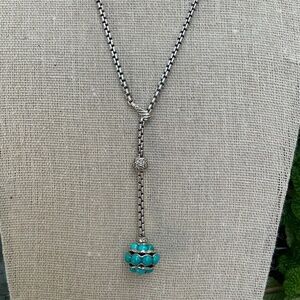 David Yurman Silver Turquoise Diamond Lariat Necklace